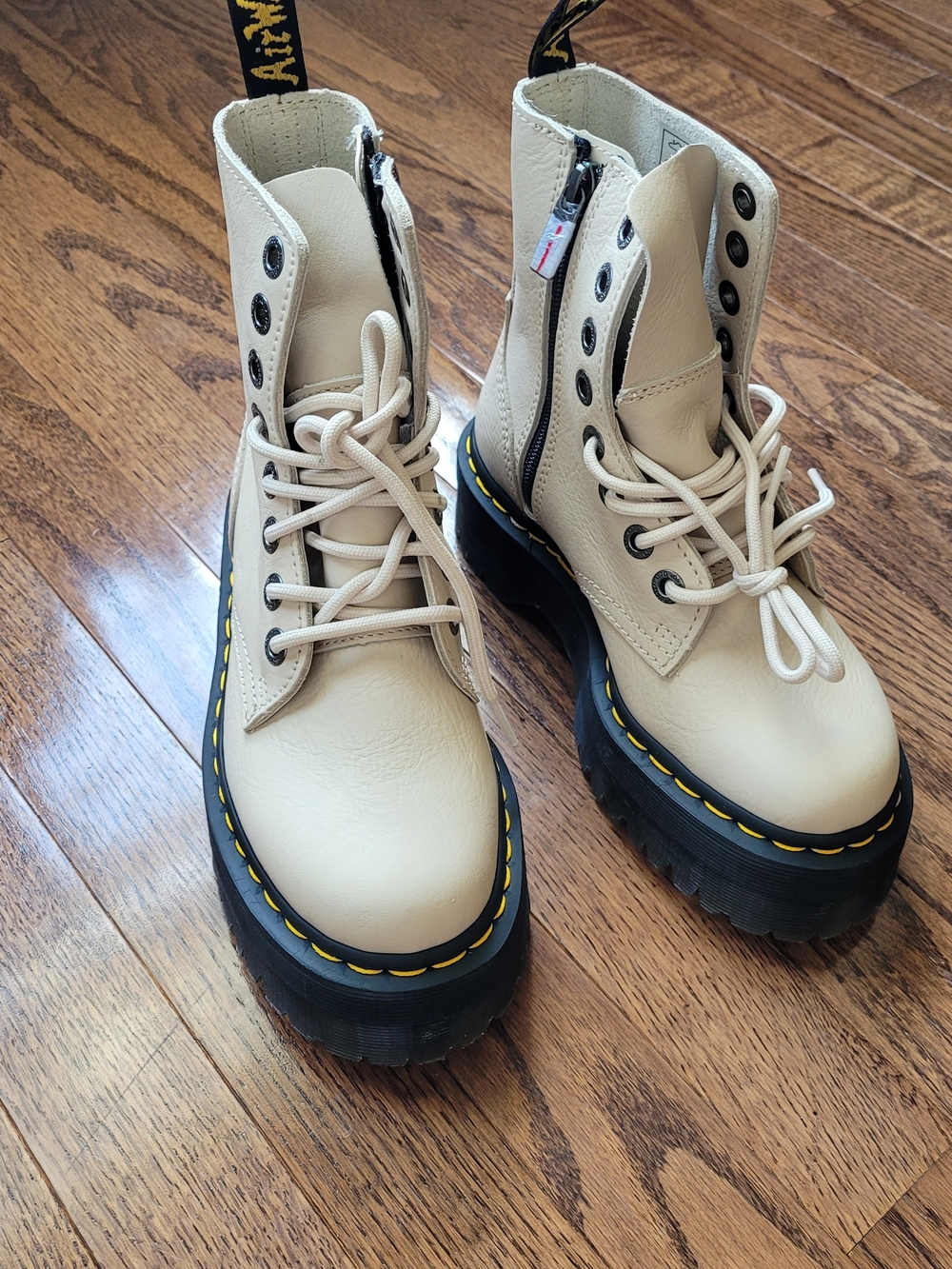 Dr. Martens Jadon III Cream Lace-Up Platform Combat Boots with Black Sole - Picture 4 of 16